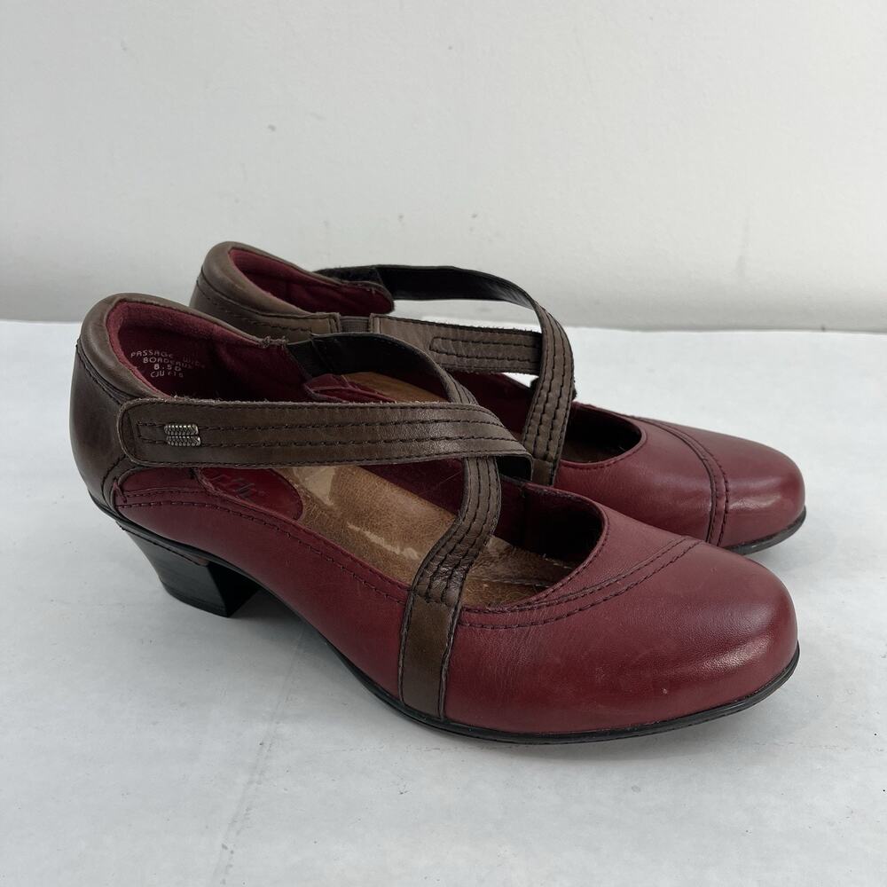 Earth Passage Bordeaux Mary Jane Leather Shoes Red Brown Womens 8.5